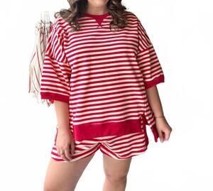 NEW VERY J women's oversized lounge set in red stripe